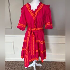 Sugarlips NWT 3X Mini Dress Fuchsia Rick Rack Hot Pink Cotton Tiered Faux Wrap